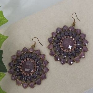Gold And Purple Mandala Flower Earrings